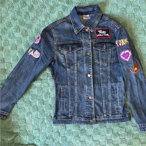 Women's trolls Blue Denim Jacket with Funky Patches
